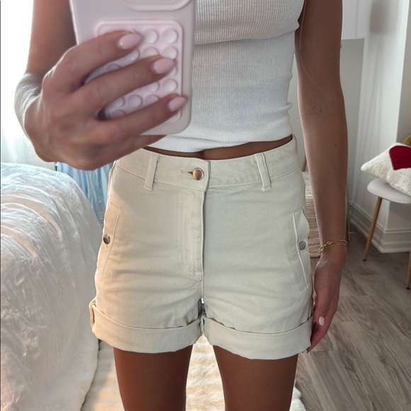 Zara Cream Cargo Shorts High-Waisted Tailored - Picture 1 of 2